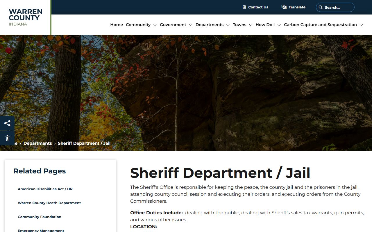 Warren County official sheriff and jail page with jail address and phone
